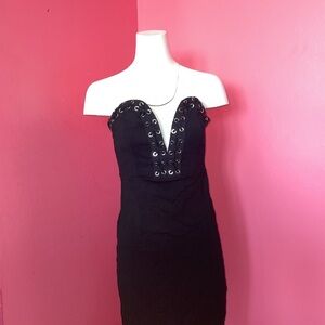 Strapless Black Lace-Up Eyelet Bodycon Dress